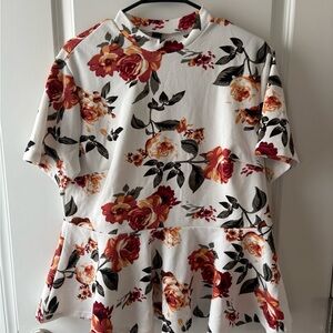 Floral Women's Peplum Top - White and Red